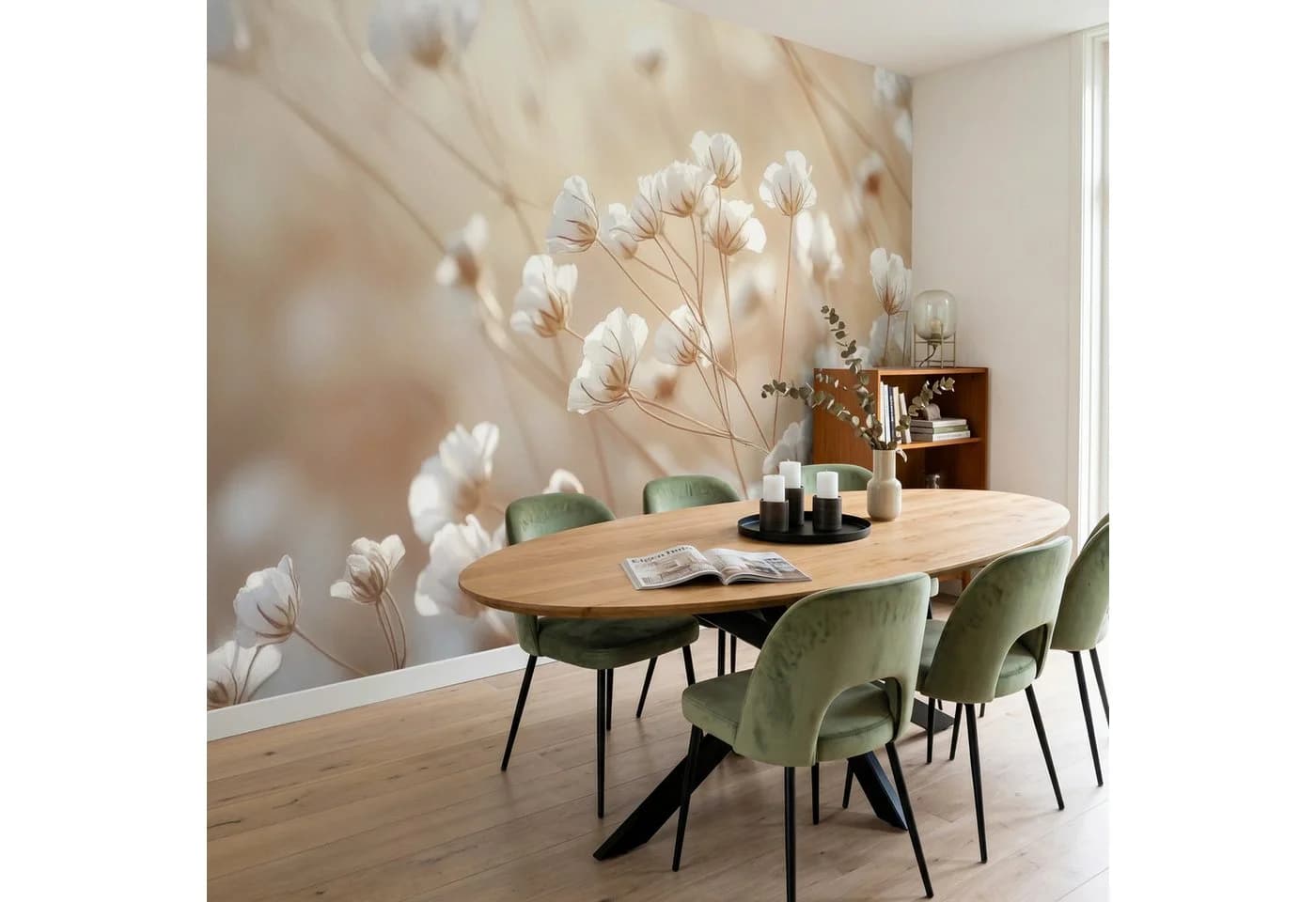 OnlyWow Fototapete Wild Blumen Weiß Modern Vlies - Bild 5