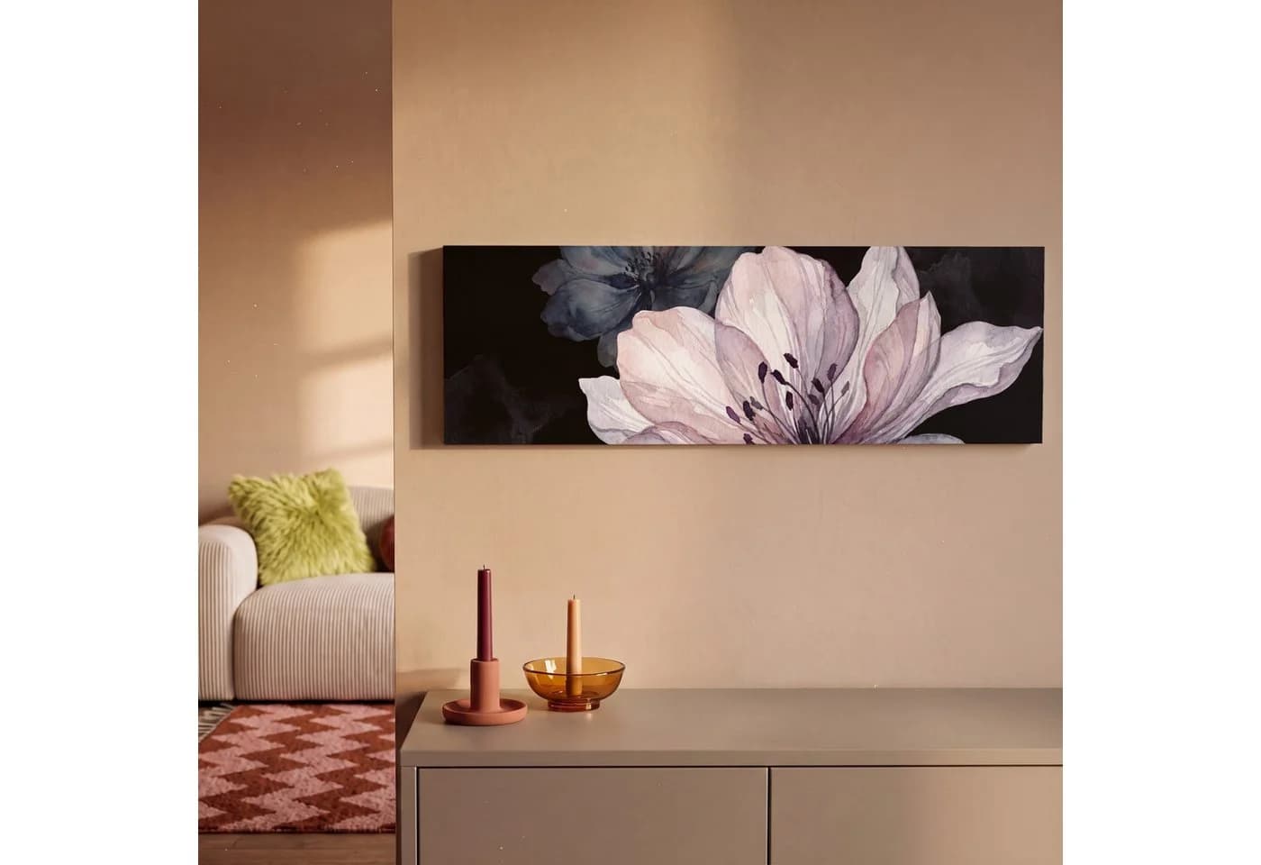 OneMillionCanvasses® Leinwandbild Panorama Blumen Rosa Aquarell