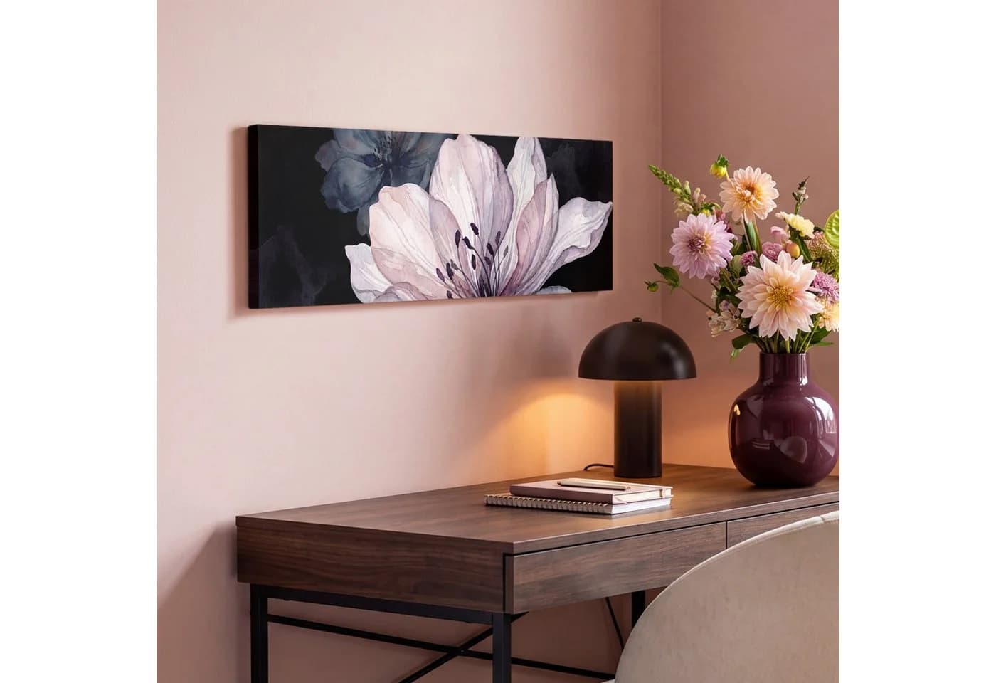 OneMillionCanvasses® Leinwandbild Panorama Blumen Rosa Aquarell - Bild 4