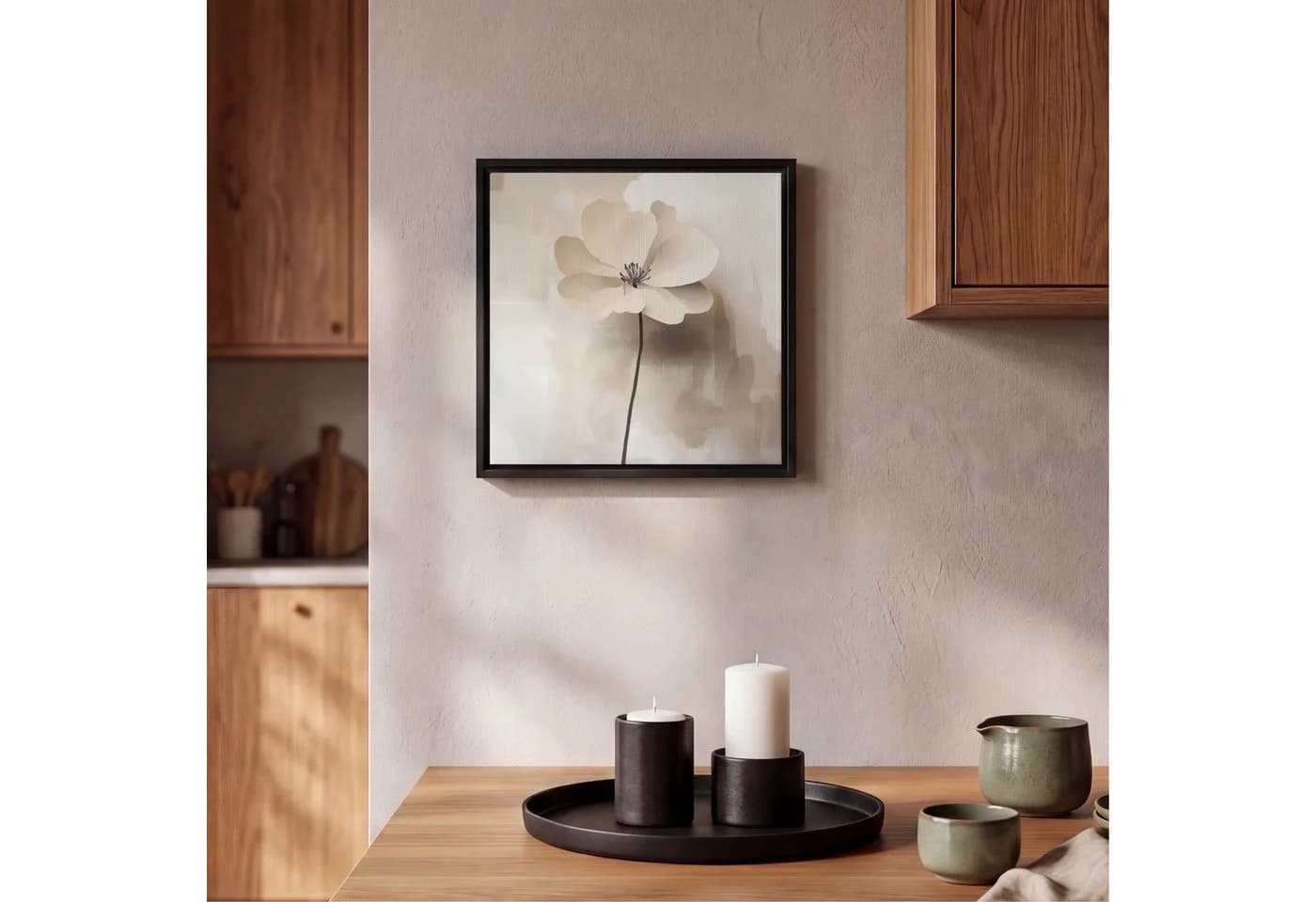 OneMillionCanvasses® Leinwandbild Blume Beige Schattenfugenrahmen