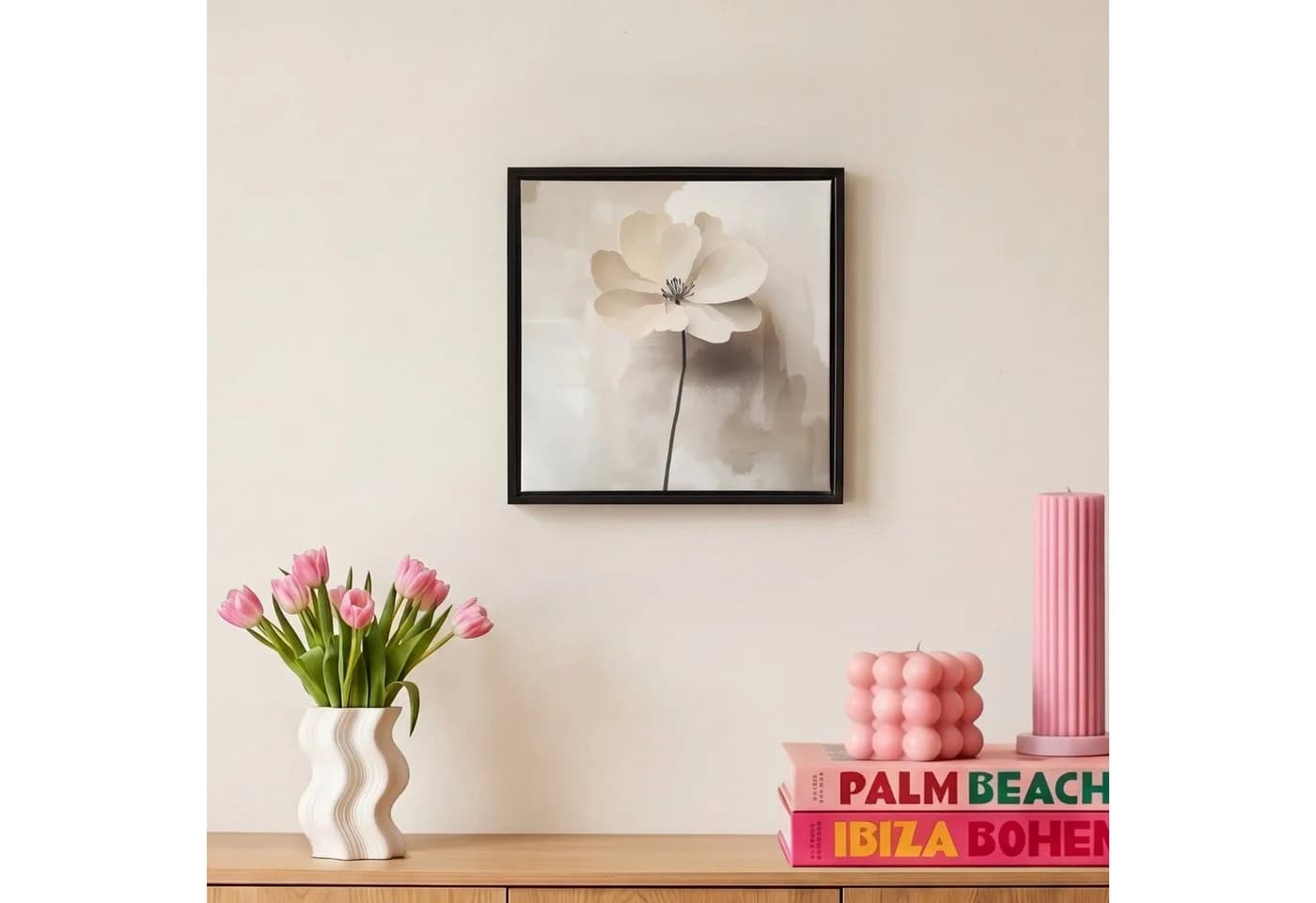 OneMillionCanvasses® Leinwandbild Blume Beige Schattenfugenrahmen - Bild 4