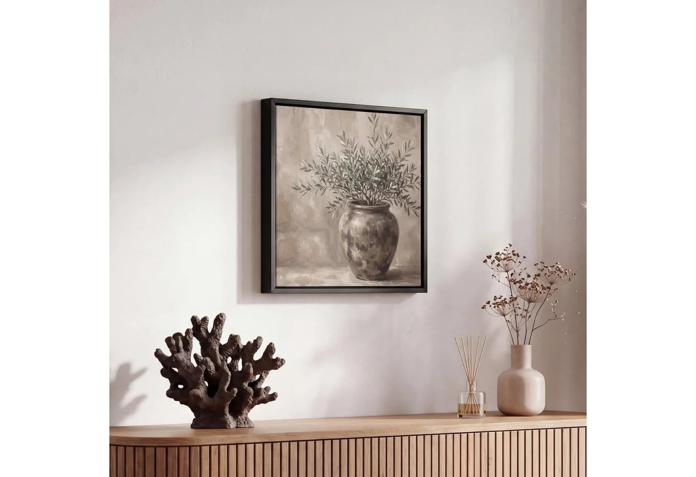 OneMillionCanvasses Leinwandbild Olivenpflanze Beige mit Rahmen - Bild 5