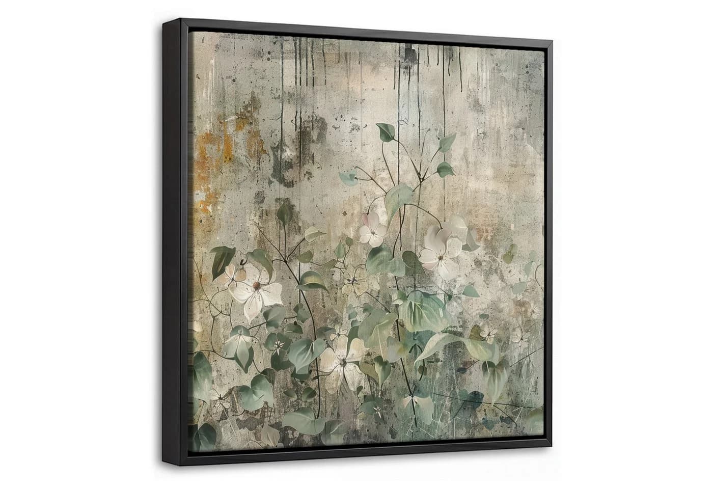 OneMillionCanvasses® Leinwandbild mit Rahmen Blumen Grau Grün Modern - Bild 2