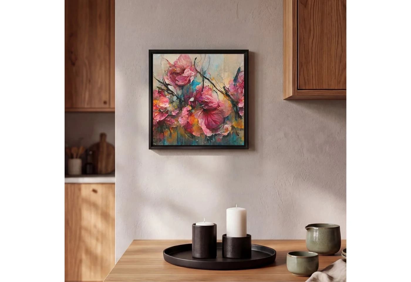 OneMillionCanvasses® Leinwandbild mit Rahmen Rosa Blumen 20x20cm