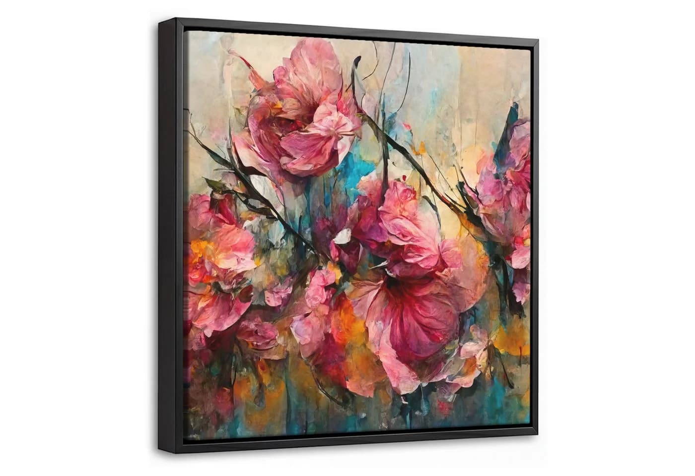 OneMillionCanvasses® Leinwandbild mit Rahmen Rosa Blumen 20x20cm - Bild 2