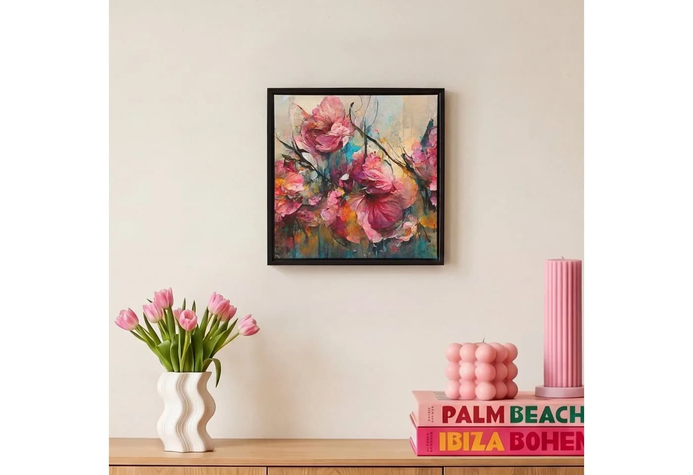 OneMillionCanvasses® Leinwandbild mit Rahmen Rosa Blumen 20x20cm - Bild 4