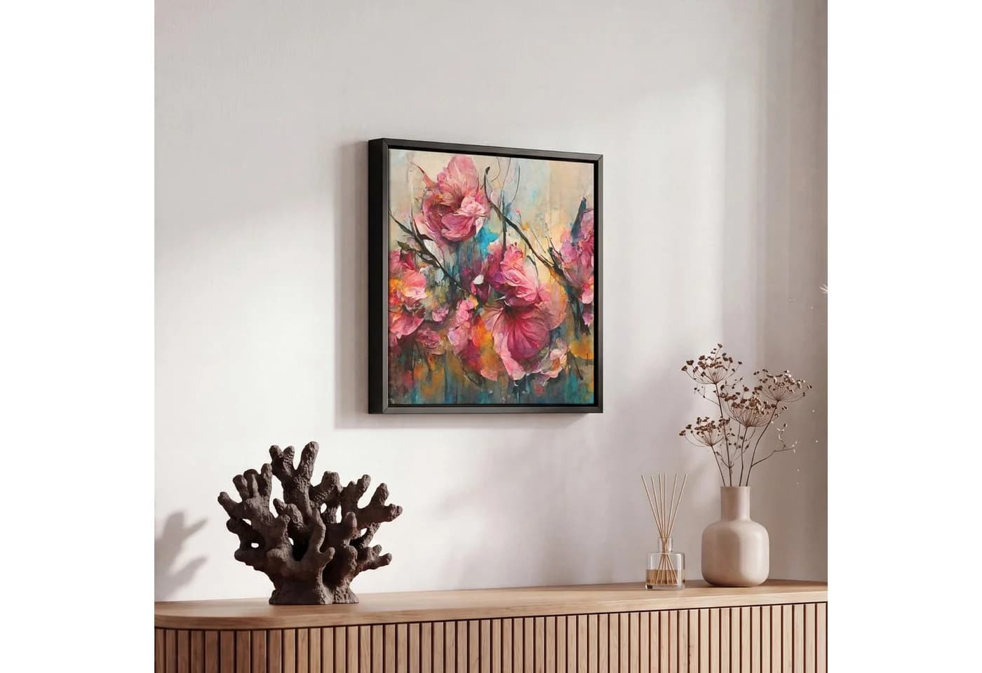 OneMillionCanvasses® Leinwandbild mit Rahmen Rosa Blumen 20x20cm - Bild 5