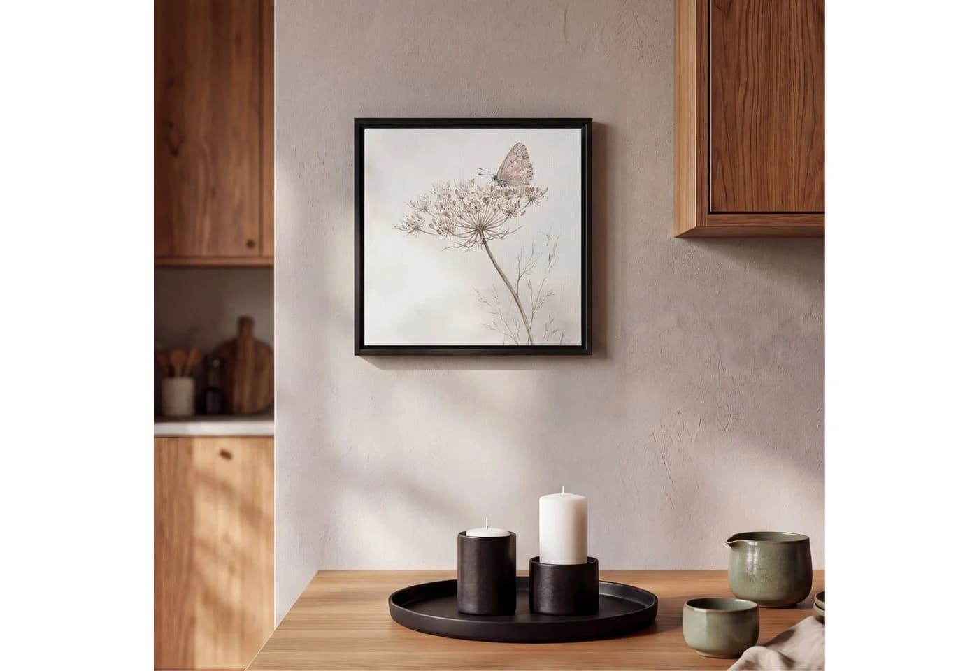 OneMillionCanvasses Leinwandbild mit Rahmen Schmetterling Beige
