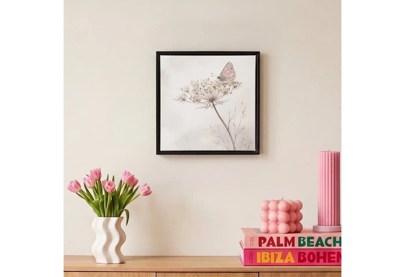 OneMillionCanvasses Leinwandbild mit Rahmen Schmetterling Beige - Bild 4