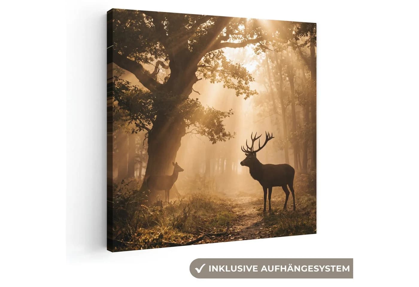OneMillionCanvasses® Leinwandbild Hirsch Gold 20x20 cm - Bild 2