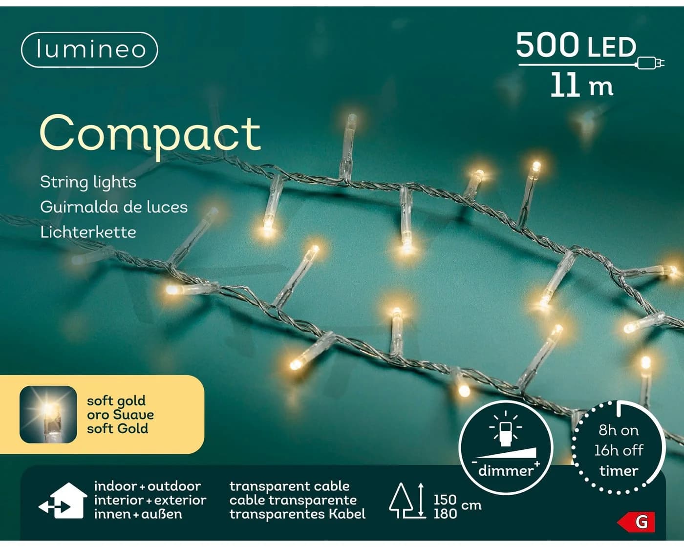 Lumineo LED-Lichterkette COMPACT 500 LED 11 m Soft Gold Dimmbar Timer - Bild 2