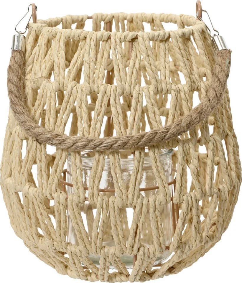 Kaemingk Deko-Laterne mit Henkel & Kerze 22 cm Braun