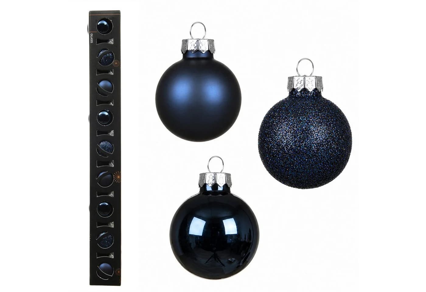 Kaemingk Weihnachtsbaumkugel 9er Set Glas 3cm Nachtblau Glanz Matt Glitzer - Bild 2