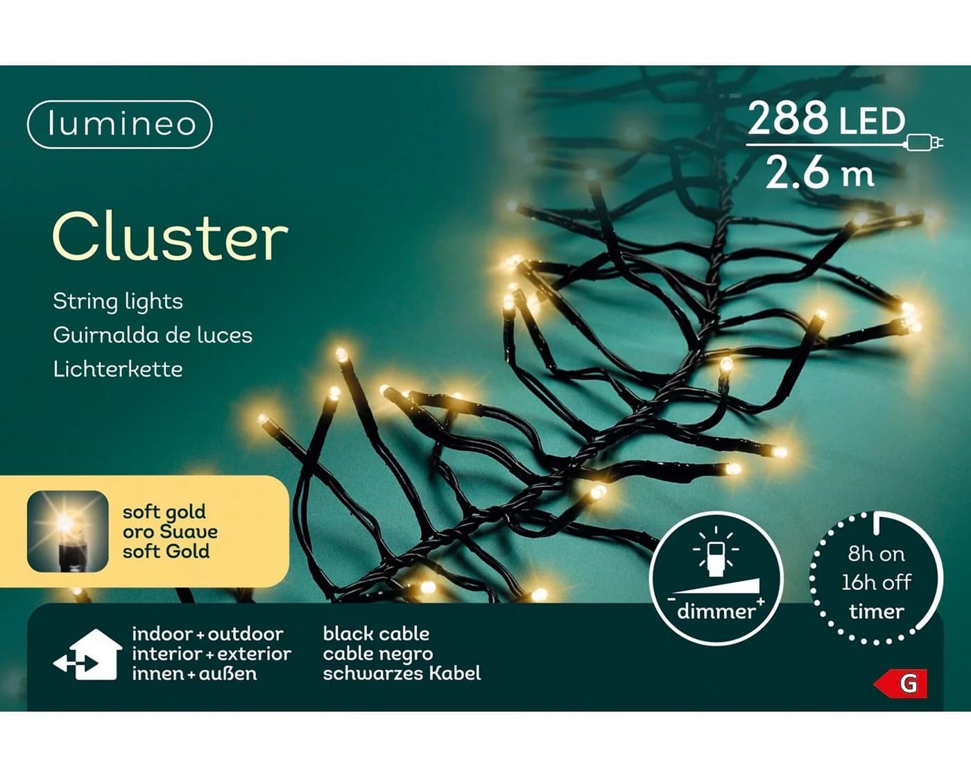 Lumineo LED-Lichterkette CLUSTER 288 LED 2,6 m Soft Gold, 5 m Zuleitung - Bild 2