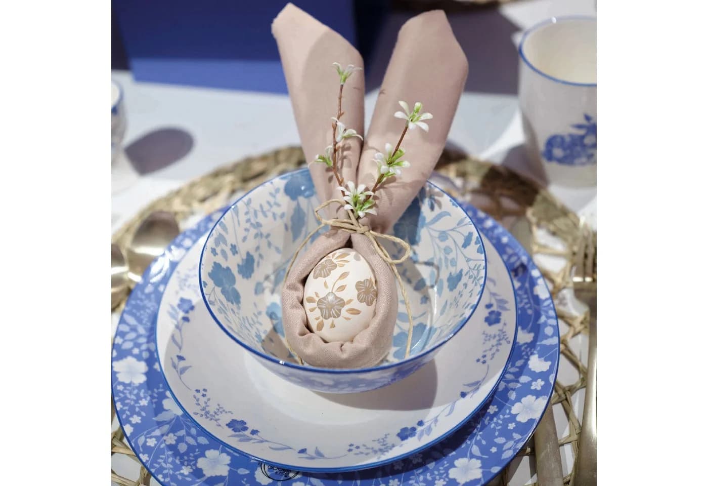 Decoris season decorations Schale 15cm Hellblau Blumenmuster Porzellan