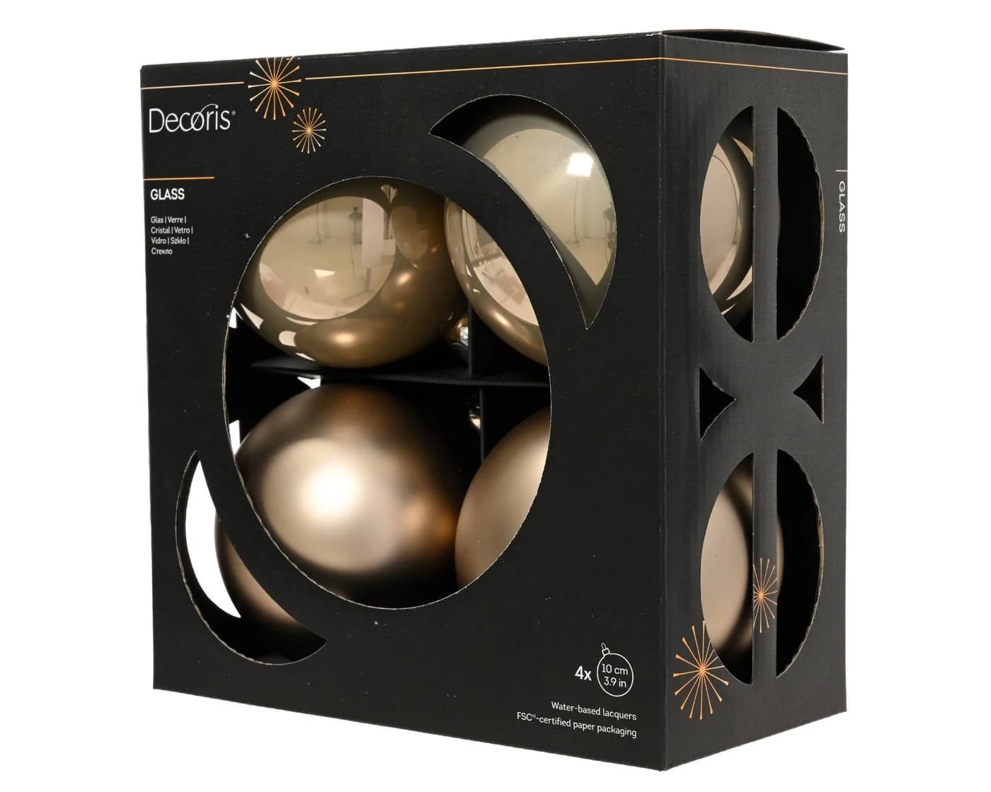 Kaemingk Weihnachtsbaumkugel Glas 10cm 4 Stück Greige