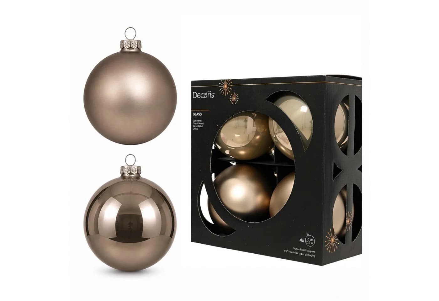 Kaemingk Weihnachtsbaumkugel Glas 10cm 4 Stück Greige - Bild 2