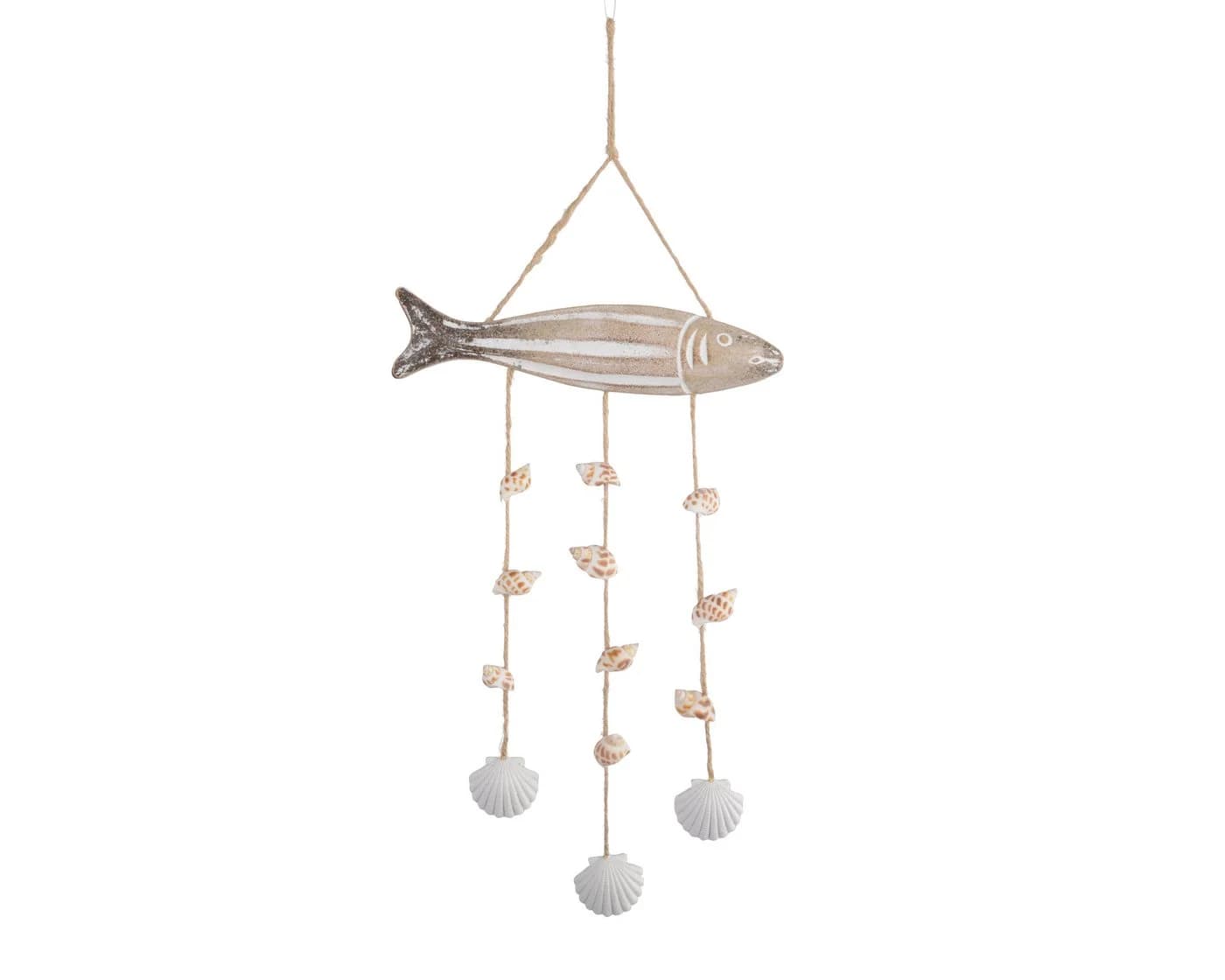 Decoris Dekohänger Mobile mit Fisch und Muscheln MDF Holz Braun Weiß