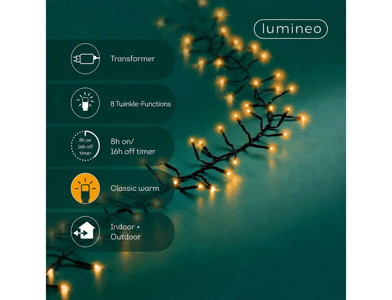 Lumineo LED-Lichterkette EXCELLENT TWINKLE 960 LED 15 m klassisch warm