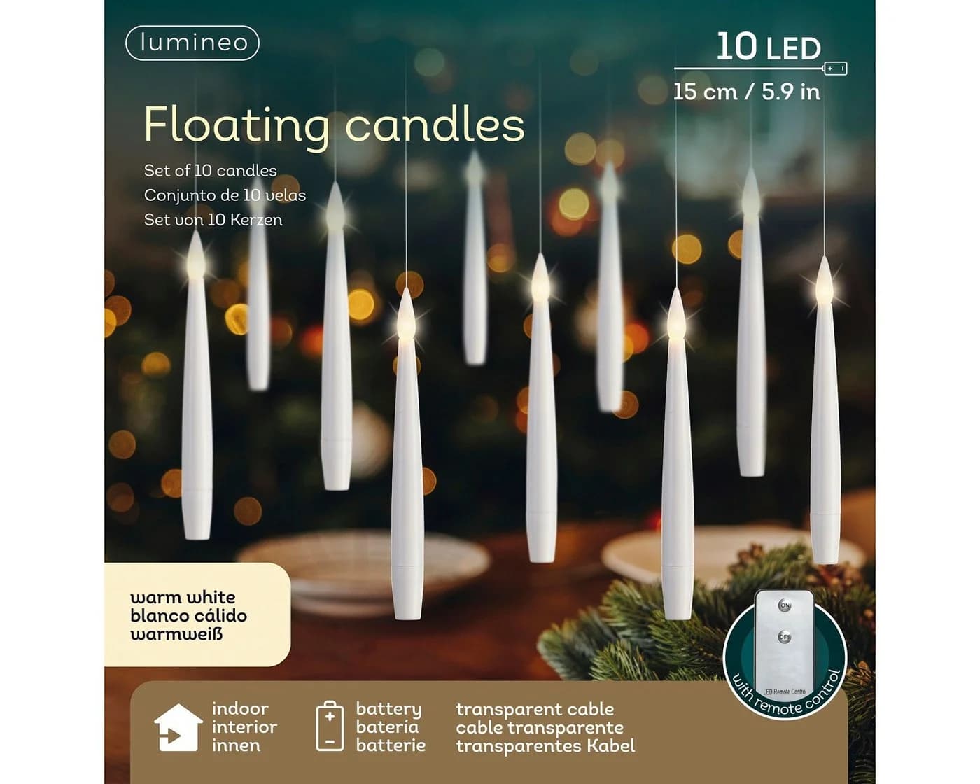 Lumineo LED-Christbaumkerzen Floating Candles Weiß 10 LED 15 cm warm weiß batteriebetrieben, Indoor, Schwebe-Effekt, mit Fernbedienung - Bild 2
