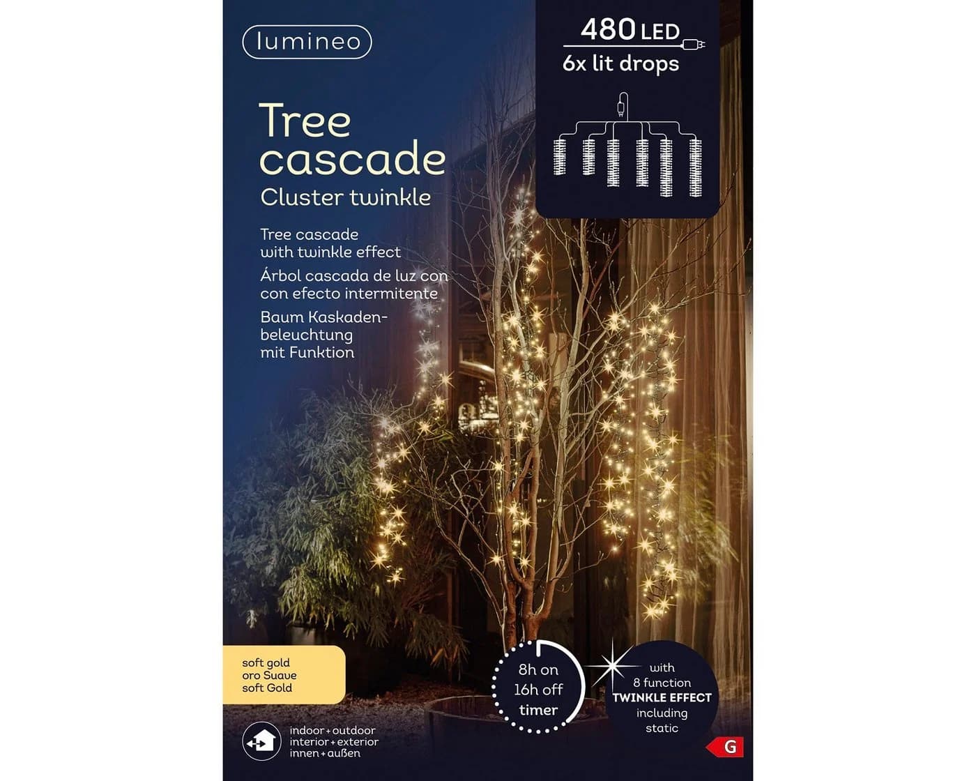 Lumineo LED-Lichterkette Cluster Twinkle 480 LED Soft Gold 6 Stränge - Bild 2