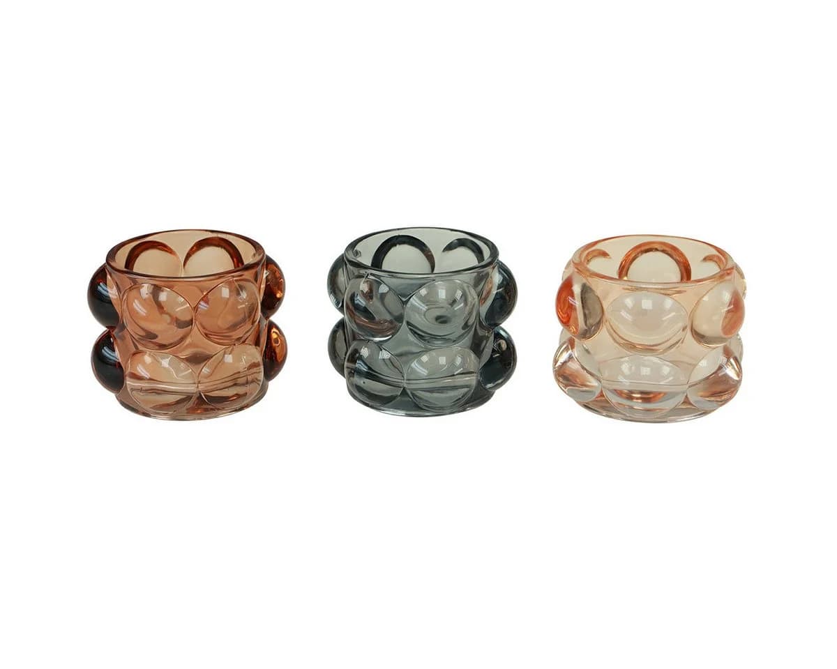 Kaemingk Teelichthalter Glas getönt 3er-Set Rauchblau Orange Braun