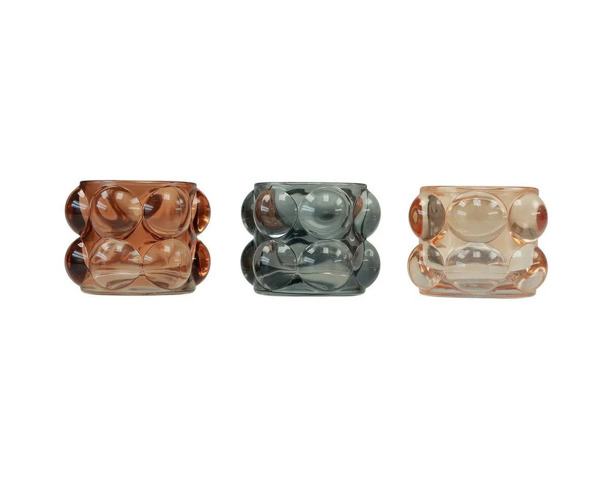 Kaemingk Teelichthalter Glas getönt 3er-Set Rauchblau Orange Braun - Bild 2