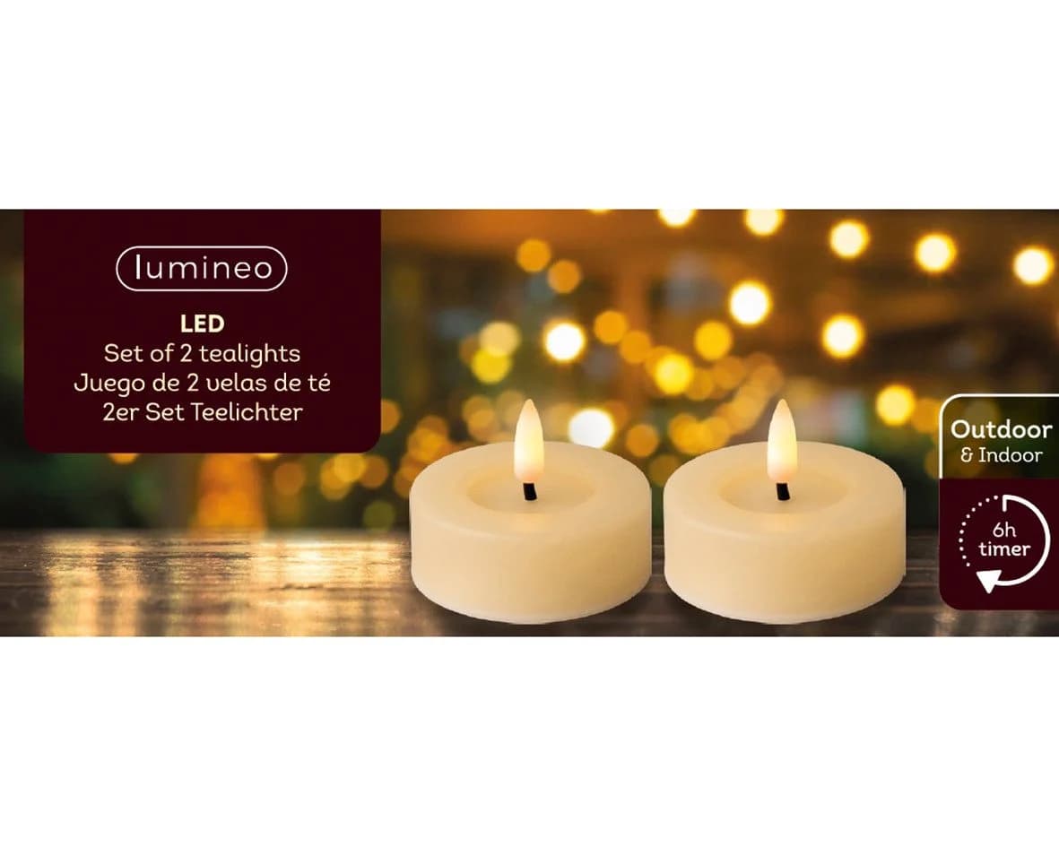 Lumineo LED Teelichter mit Timer Creme Warmweiß 2er Set - Bild 3