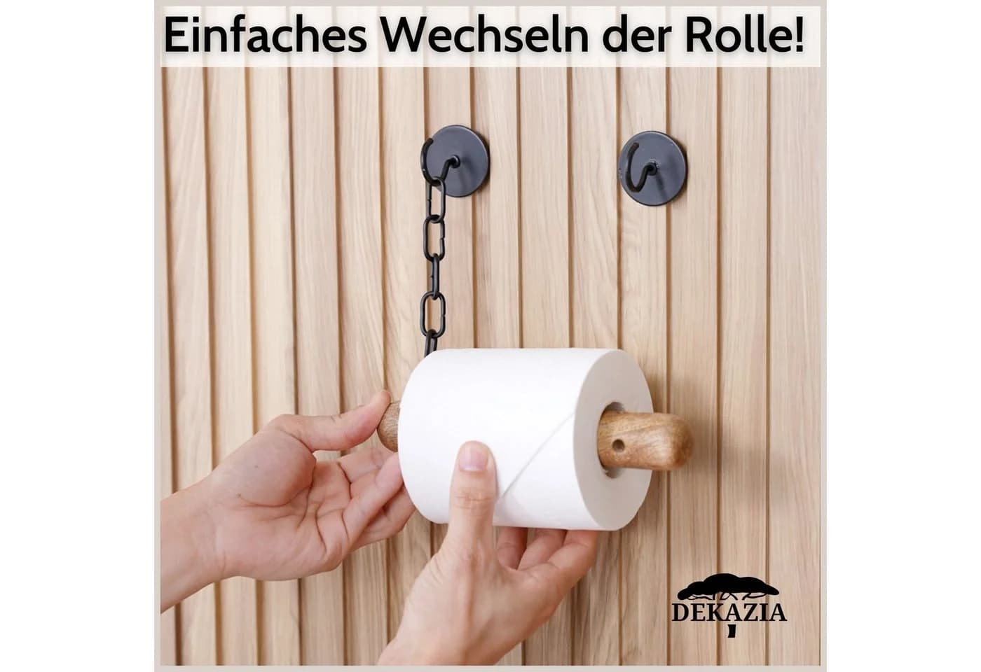 DEKAZIA Toilettenpapierhalter ohne Bohren Holz Edelstahl Schwarz - Bild 4