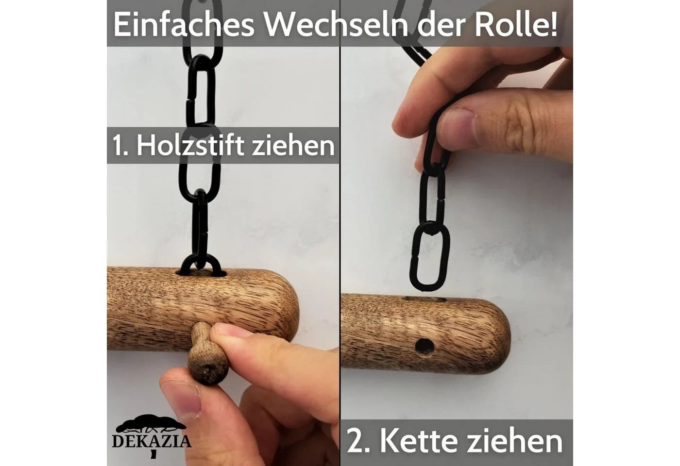 DEKAZIA Küchenrollenhalter ohne Bohren Holz Wandrollenhalter Schwarz - Bild 3