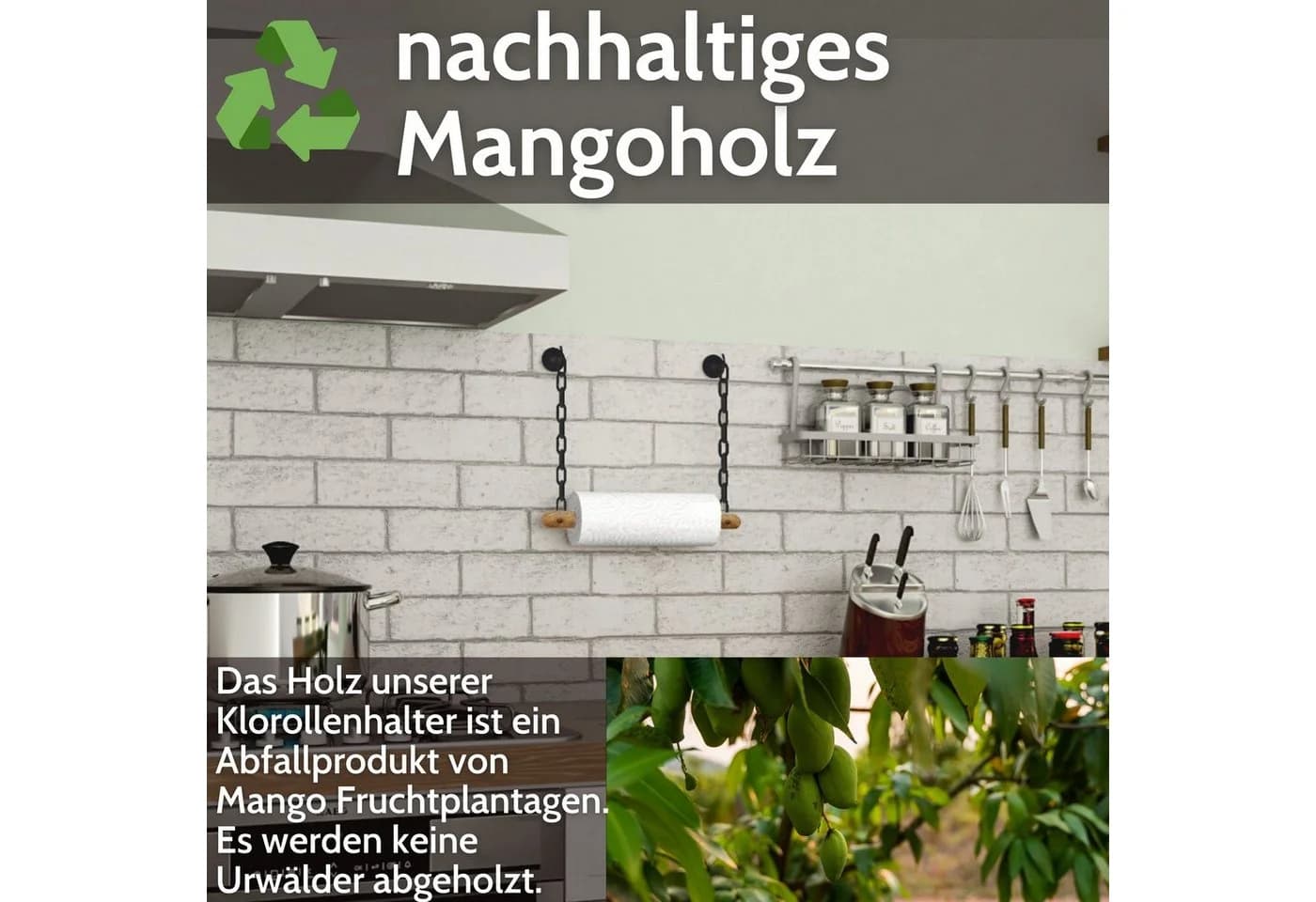 DEKAZIA Küchenrollenhalter ohne Bohren Holz Wandrollenhalter Schwarz - Bild 4
