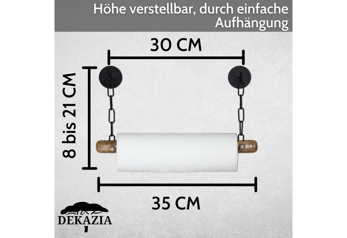 DEKAZIA Küchenrollenhalter ohne Bohren Holz Wandrollenhalter Schwarz - Bild 5