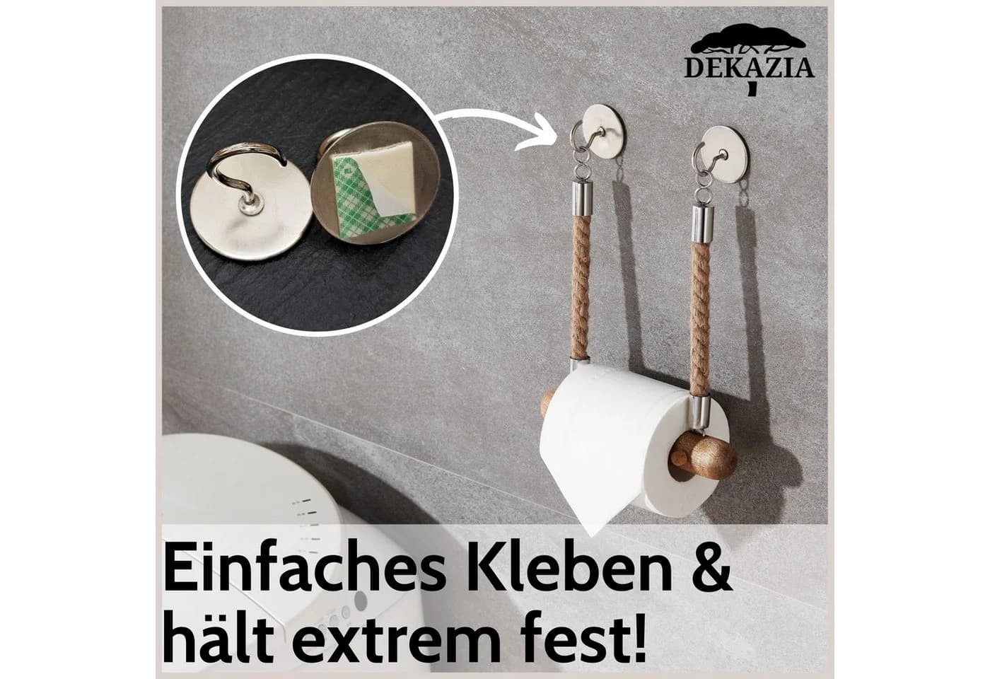 DEKAZIA Toilettenpapierhalter selbstklebend Holz & Edelstahl