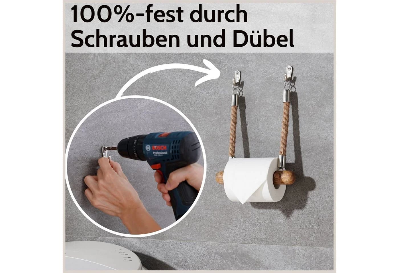 DEKAZIA Toilettenpapierhalter selbstklebend Holz & Edelstahl - Bild 3