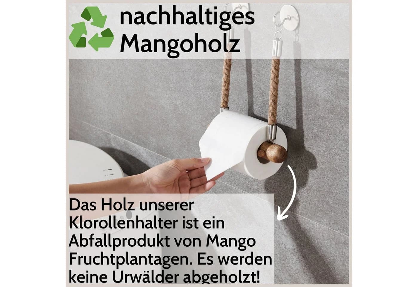 DEKAZIA Toilettenpapierhalter selbstklebend Holz & Edelstahl - Bild 4