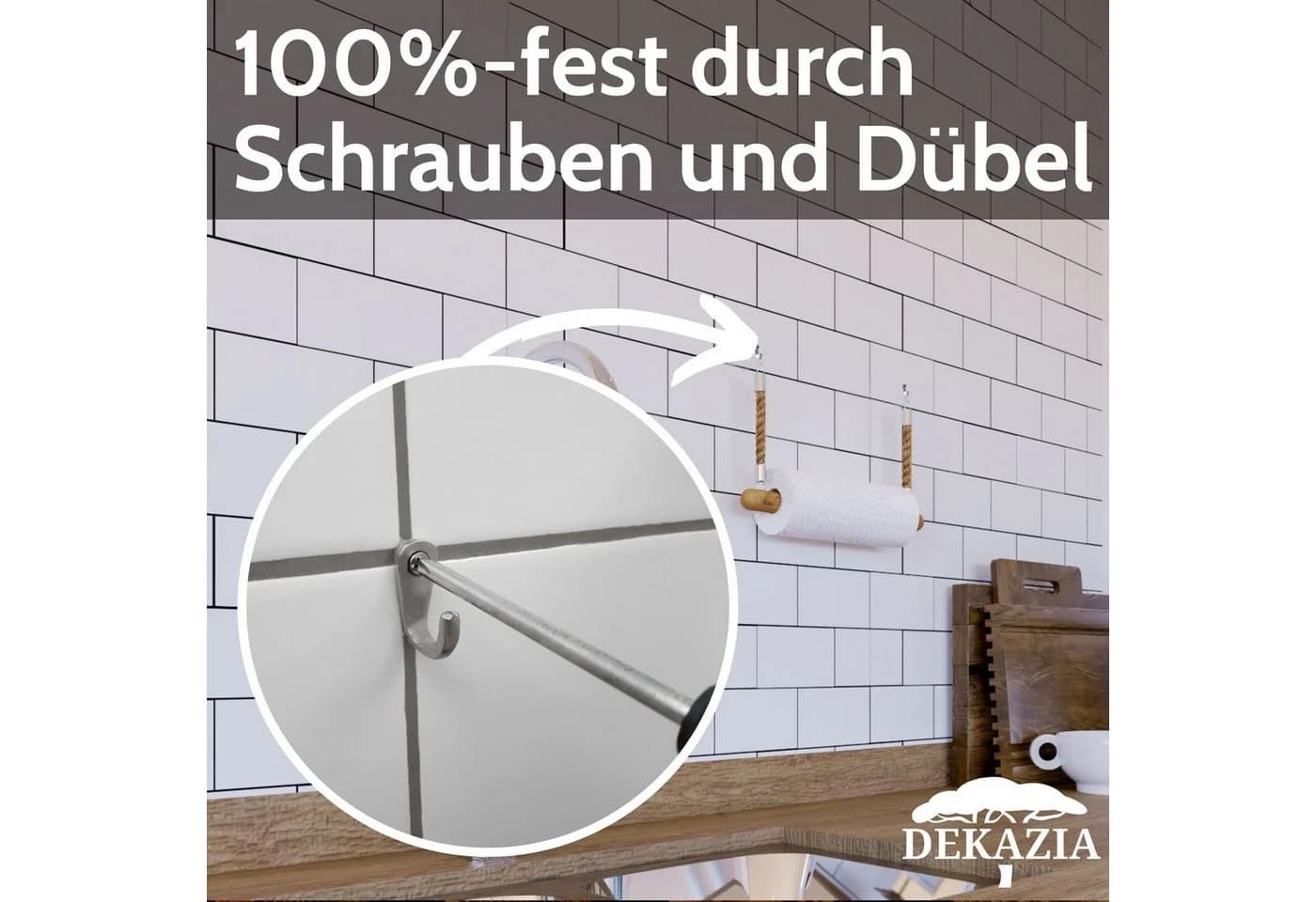 DEKAZIA Küchenrollenhalter ohne Bohren Holz Wandhalter Schwarz Braun
