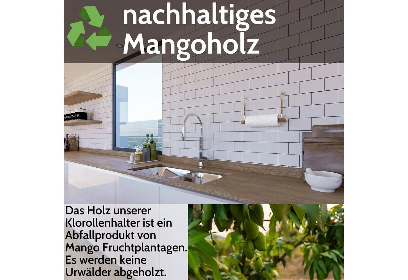 DEKAZIA Küchenrollenhalter ohne Bohren Holz Wandhalter Schwarz Braun - Bild 4