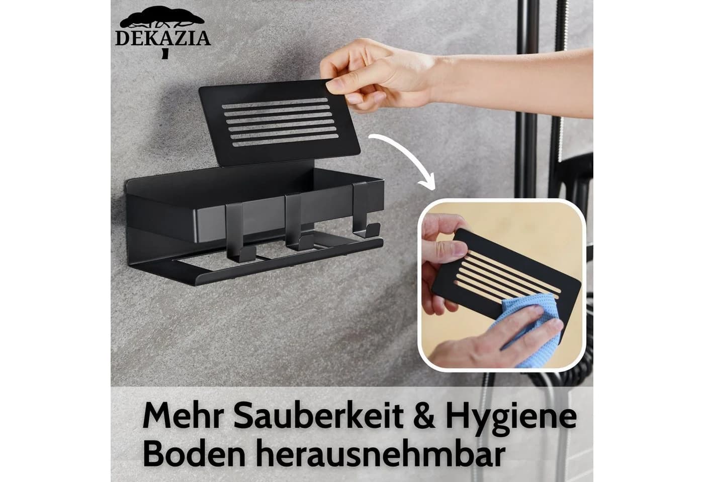 DEKAZIA Duschablage ohne Bohren Edelstahl Schwarz-Grau - Bild 4