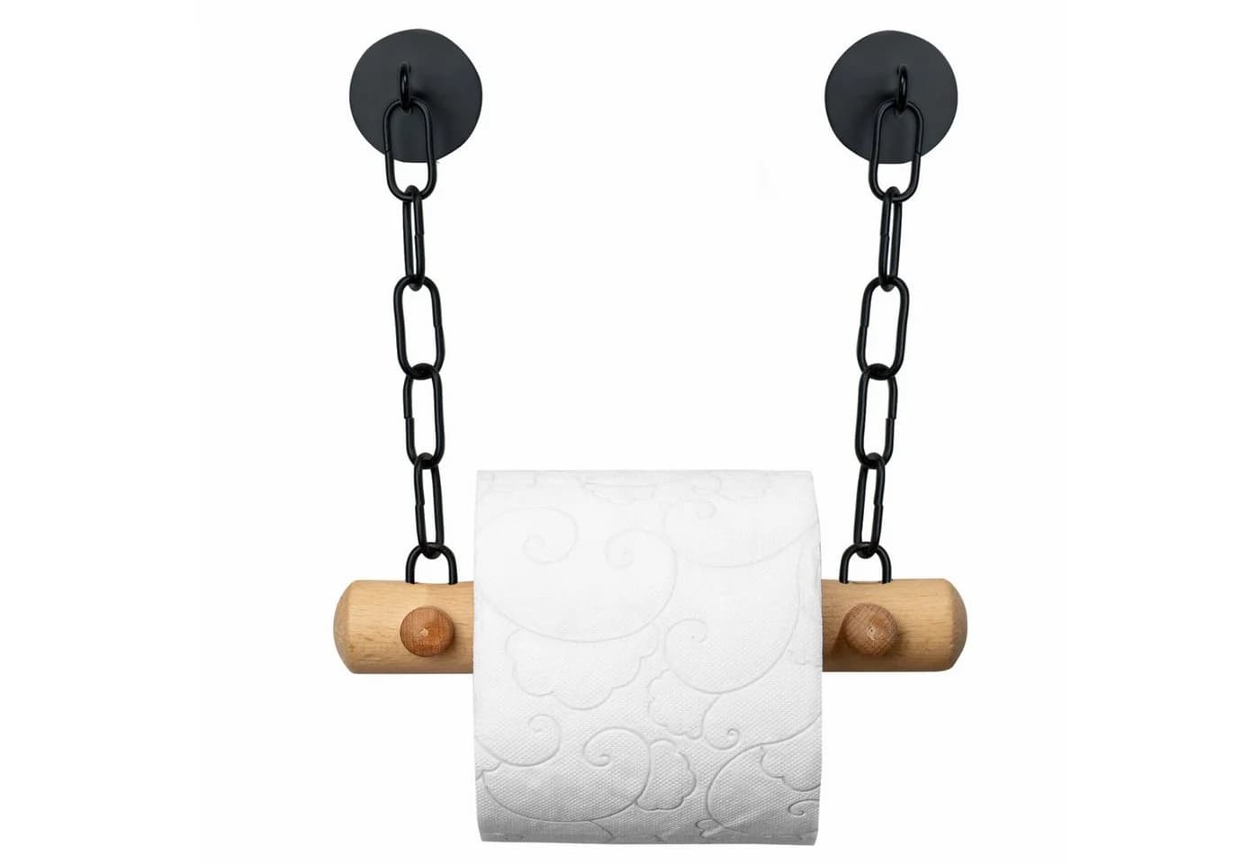 DEKAZIA Toilettenpapierhalter selbstklebend Holz & Edelstahl - Bild 2