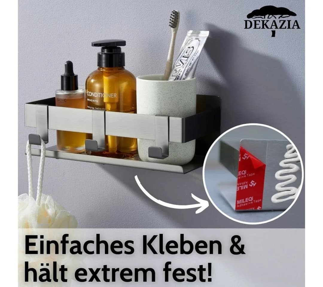 DEKAZIA Duschablage ohne Bohren Grau Edelstahl Selbstklebend