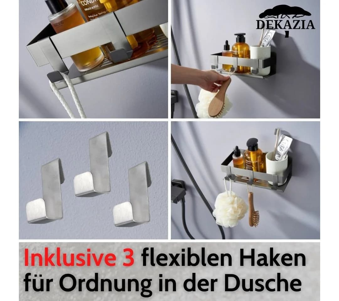 DEKAZIA Duschablage ohne Bohren Grau Edelstahl Selbstklebend - Bild 4