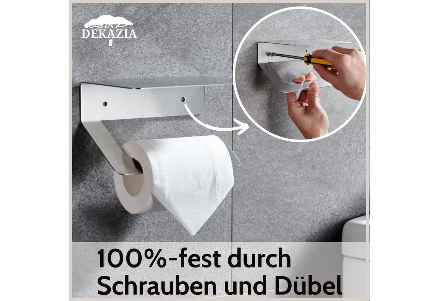 DEKAZIA Toilettenpapierhalter Edelstahl Selbstklebend - Bild 3