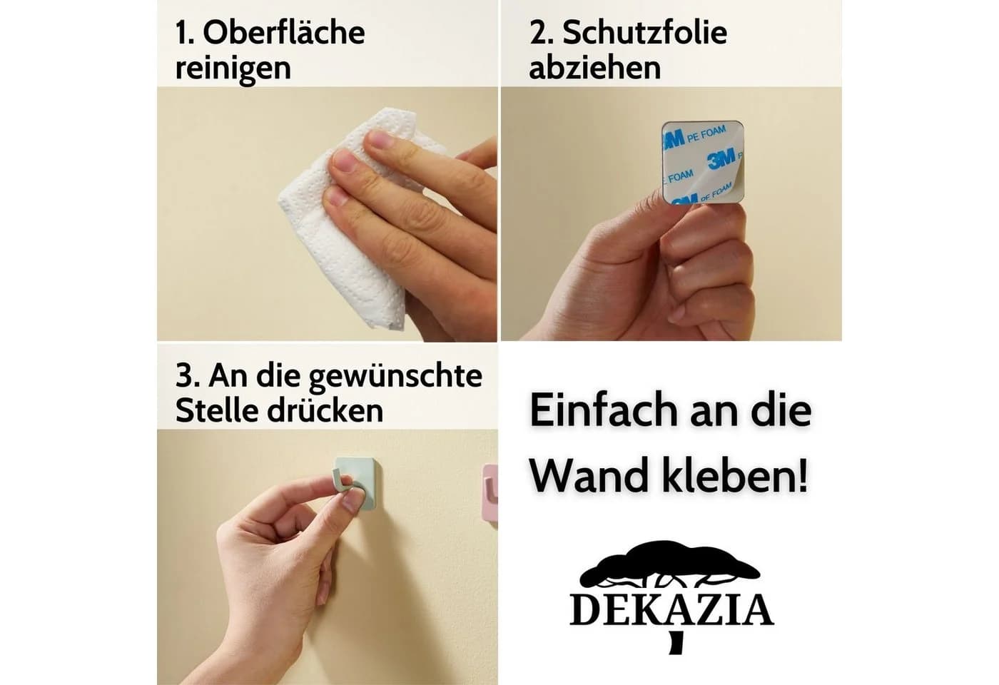 DEKAZIA Klebehaken 4-tlg. Bunt Edelstahl Wandhaken selbstklebend - Bild 4