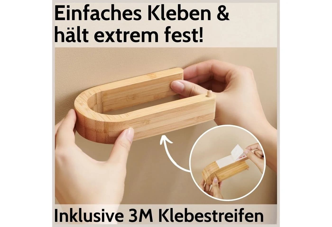 DEKAZIA Toilettenpapierhalter Bambus Selbstklebend Ohne Bohren