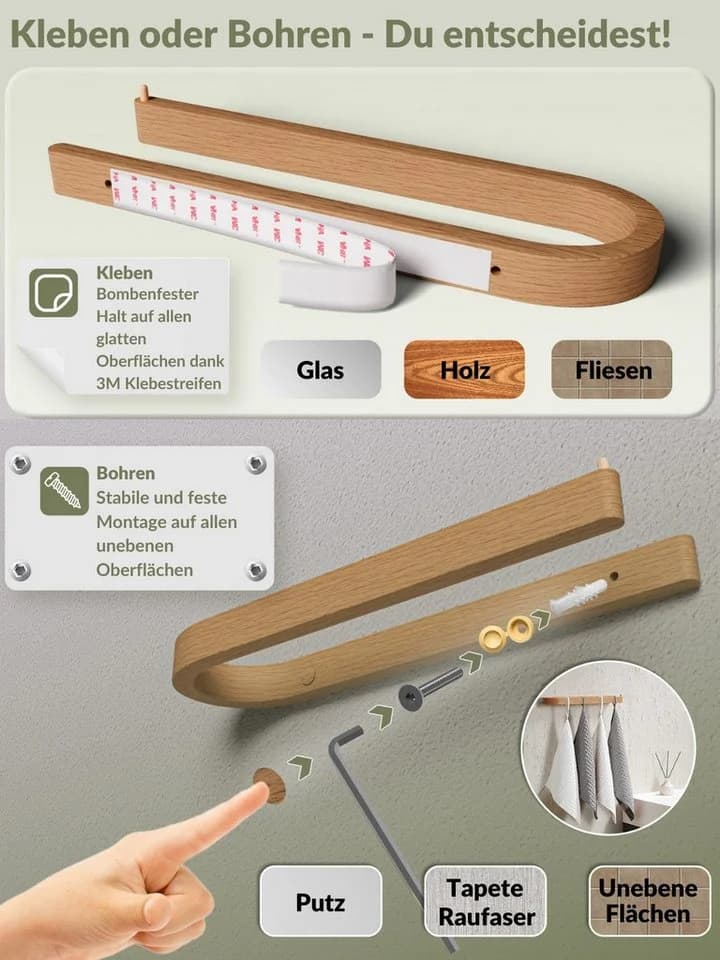 DEKAZIA Handtuchhalter massiv Eiche Kleben/Bohren Bad