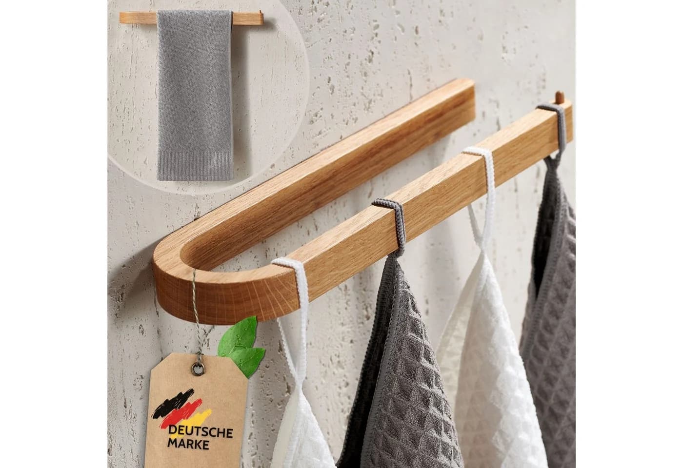 DEKAZIA Handtuchhalter massiv Eiche Kleben/Bohren Bad - Bild 2