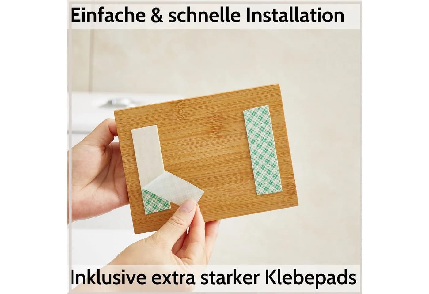 DEKAZIA Toilettenpapierhalter ohne Bohren Holz mit Ablage - Bild 4