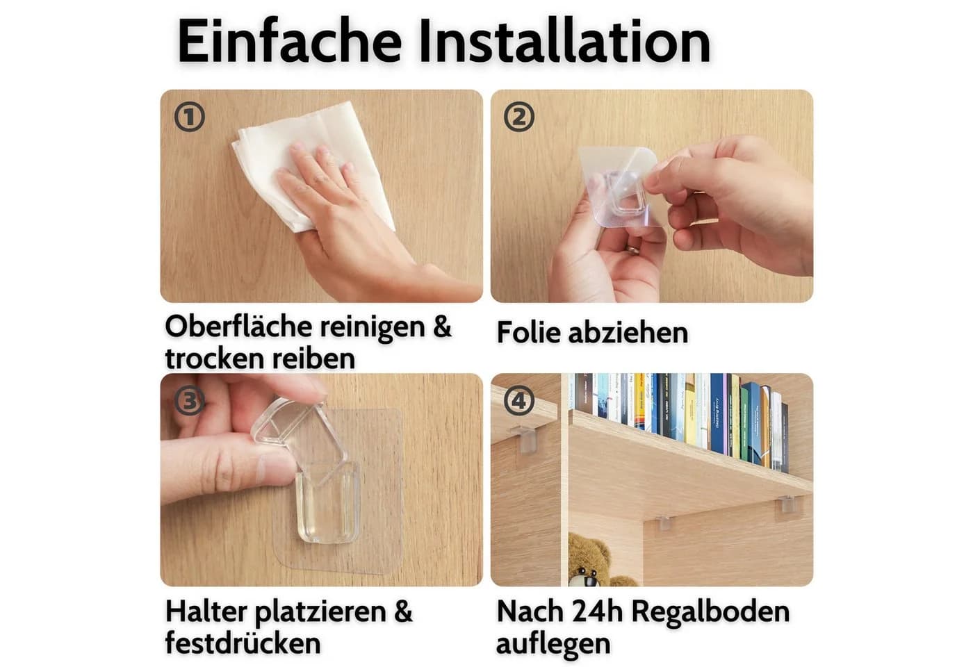 DEKAZIA Wandregalhalter ohne Bohren, 16-tlg. Weiß Selbstklebend - Bild 5