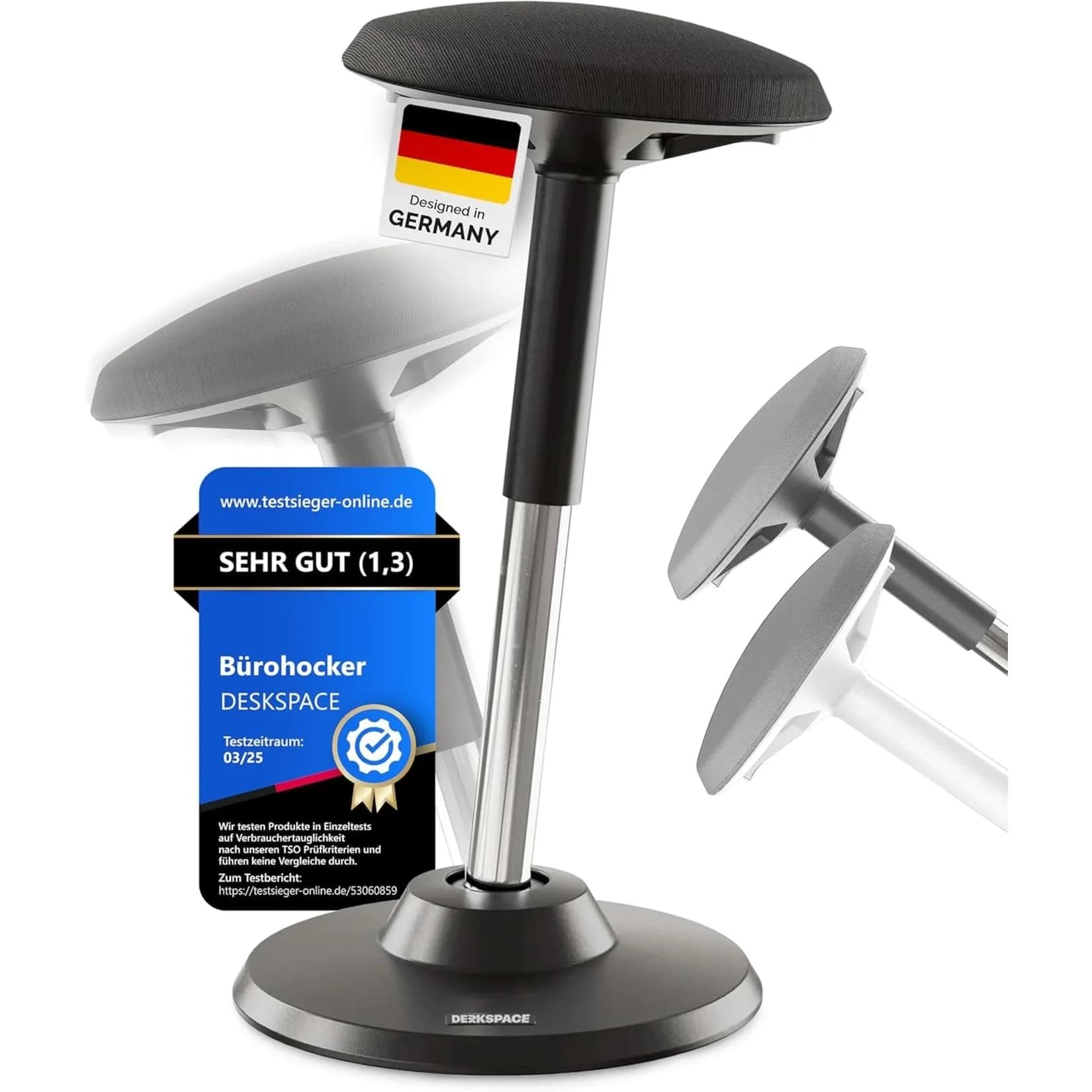 DESKSPACE Drehhocker Motion Ergonomischer Stehhocker Höhenverstellbar Schwarz