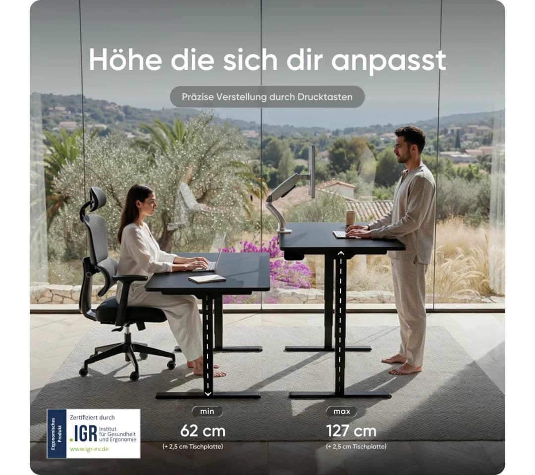 DESKSPACE Schreibtisch Pro Plus Höhenverstellbar Elektrisch Schwarz - Bild 5